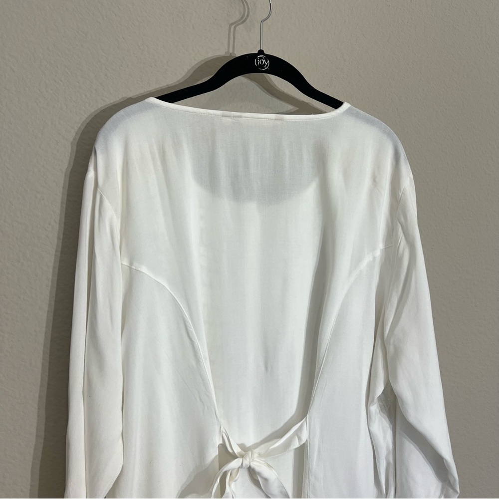 Soft Surroundings white embroidered button tunic top 2x tie back boho romantic - Picture 11 of 15
